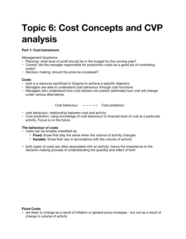 CVP Analysis and Cost Concepts in Accounting
