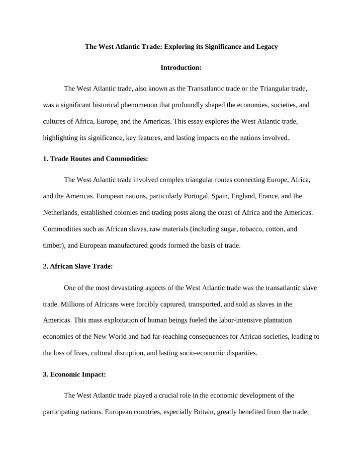 Significance and Legacy of the West Atlantic Trade