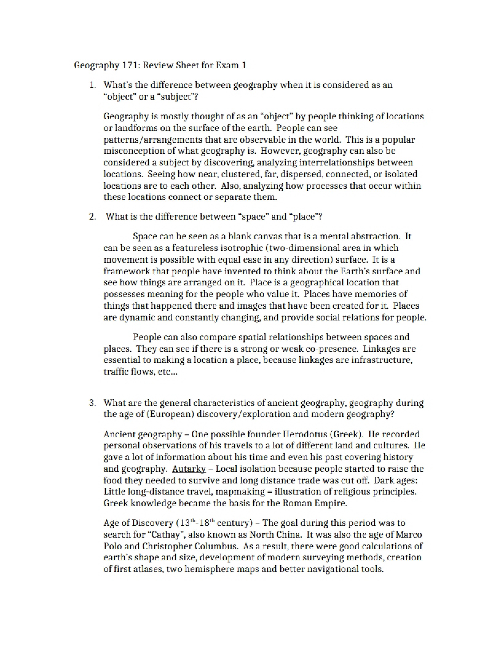 Exam One Review Sheet