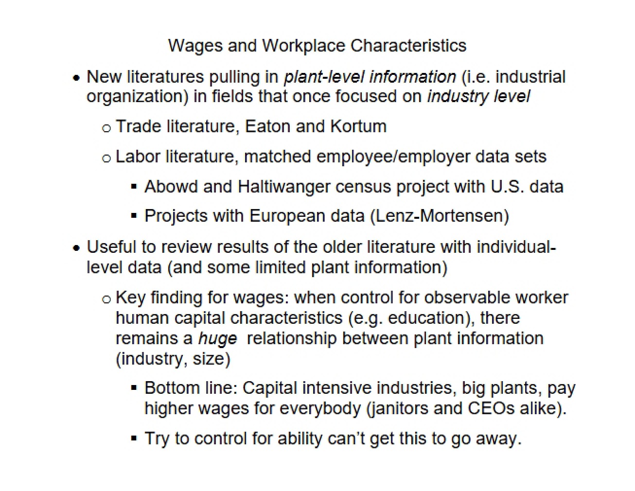 Workplace Characteristics and Wages