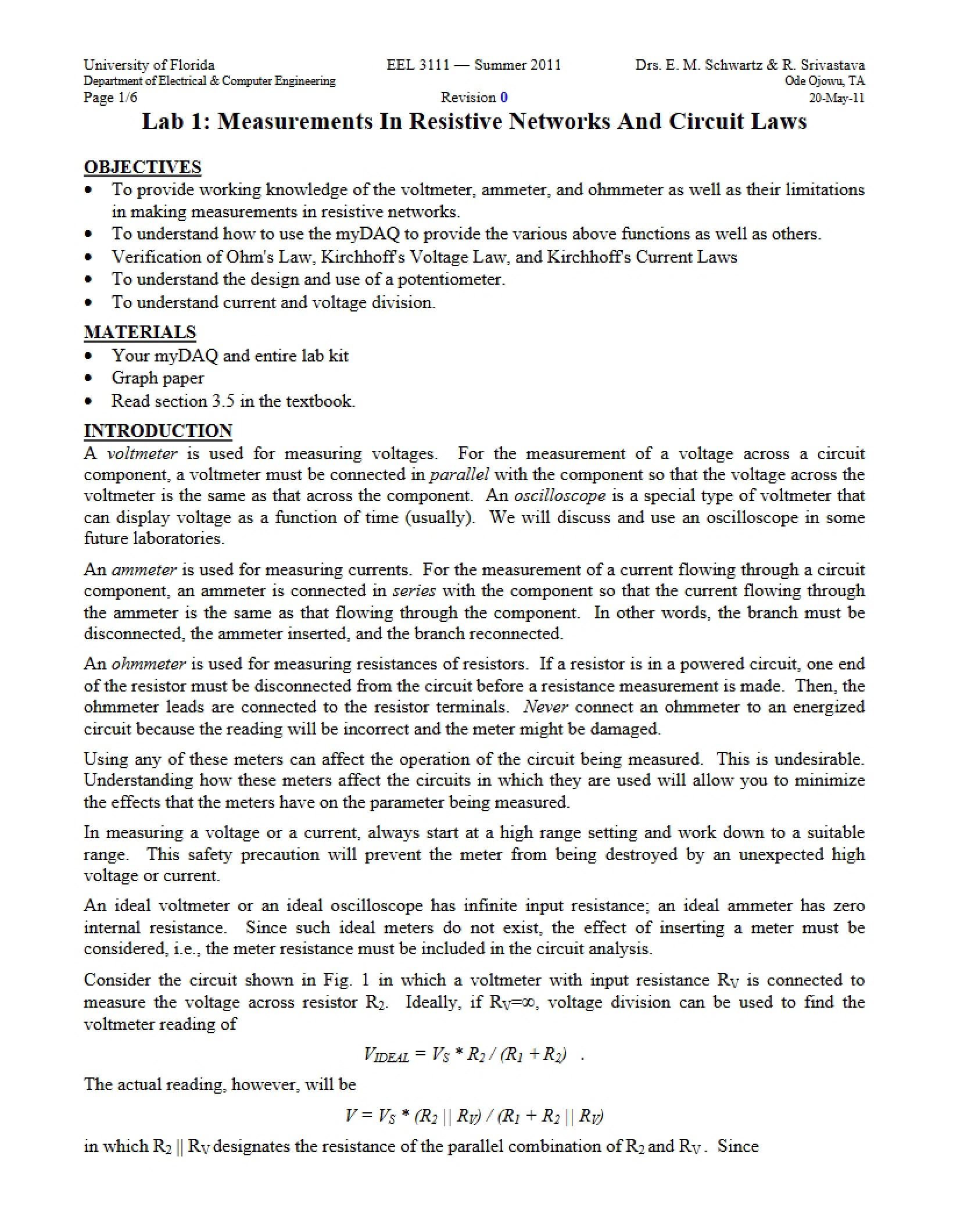 Circuit Laws and Resistive Network Measurements