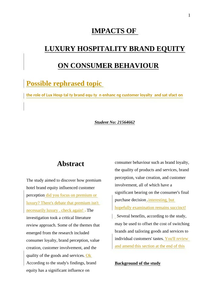 Impacts of Luxury Hospitality Brand Equity on Consumer