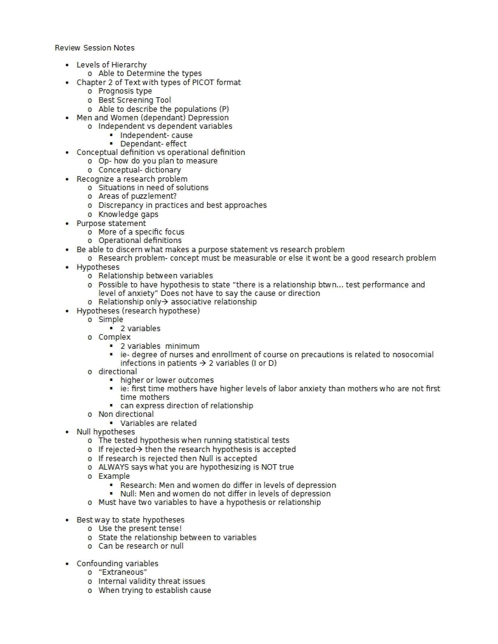 Notes from Review Session