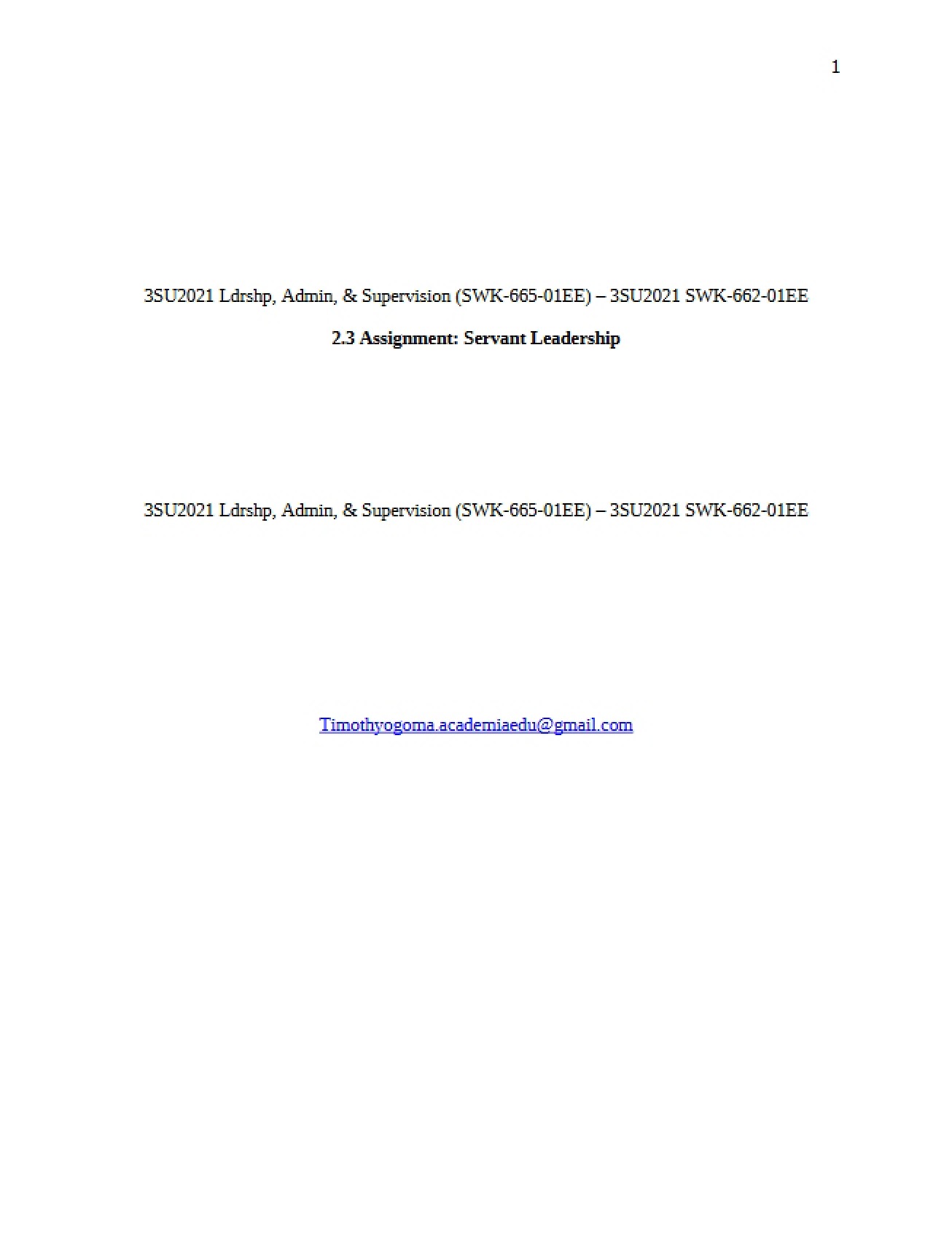Assignment on the Principles of Servant Leadership
