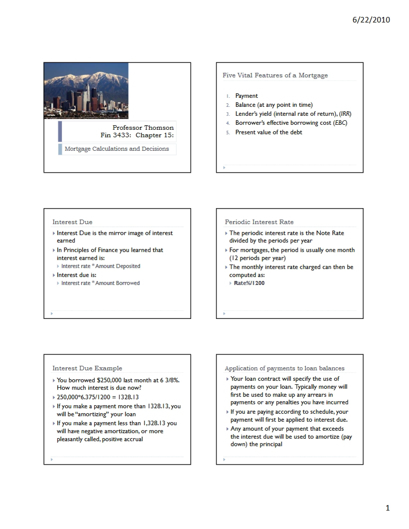 Decisions and Calculations for Mortgages