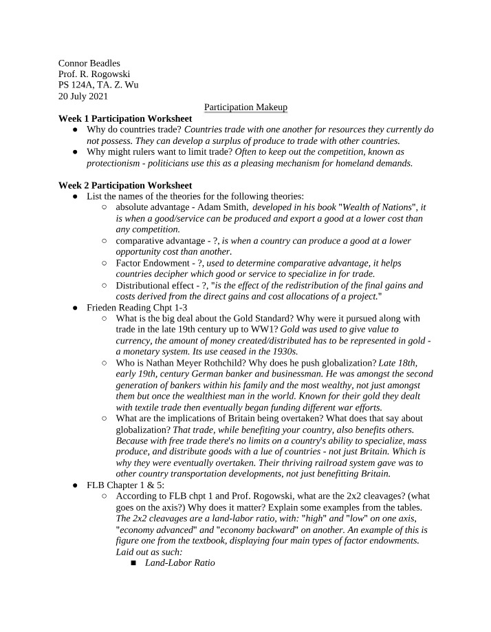 Worksheet for Participation
