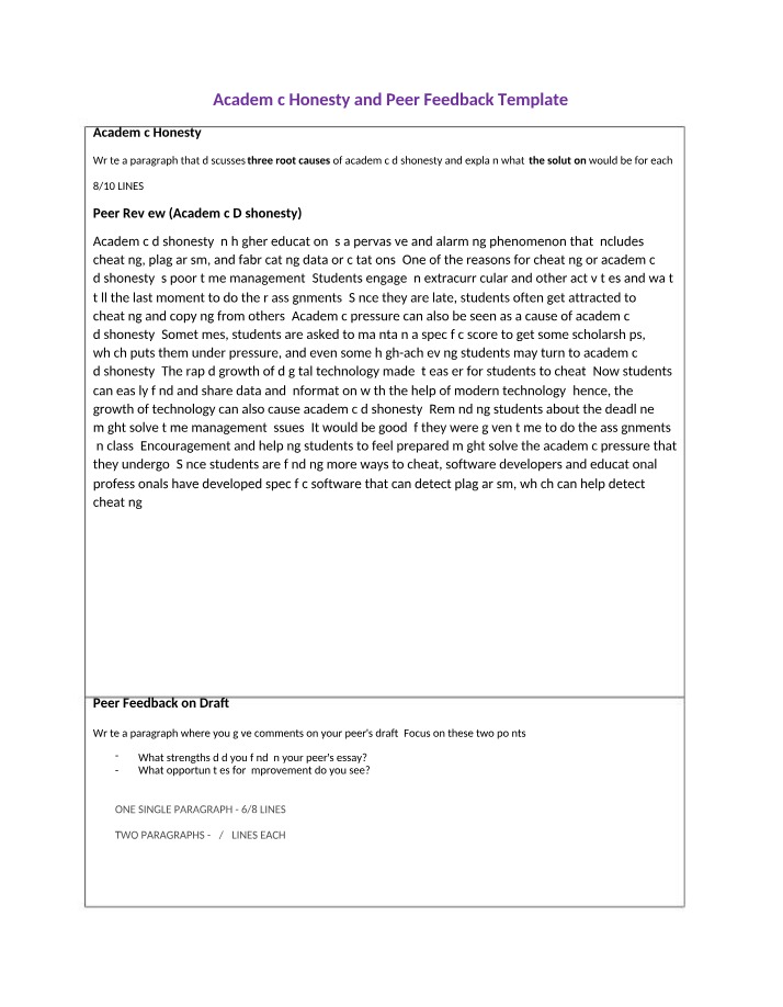 Template for Academic Honesty and Peer Feedback