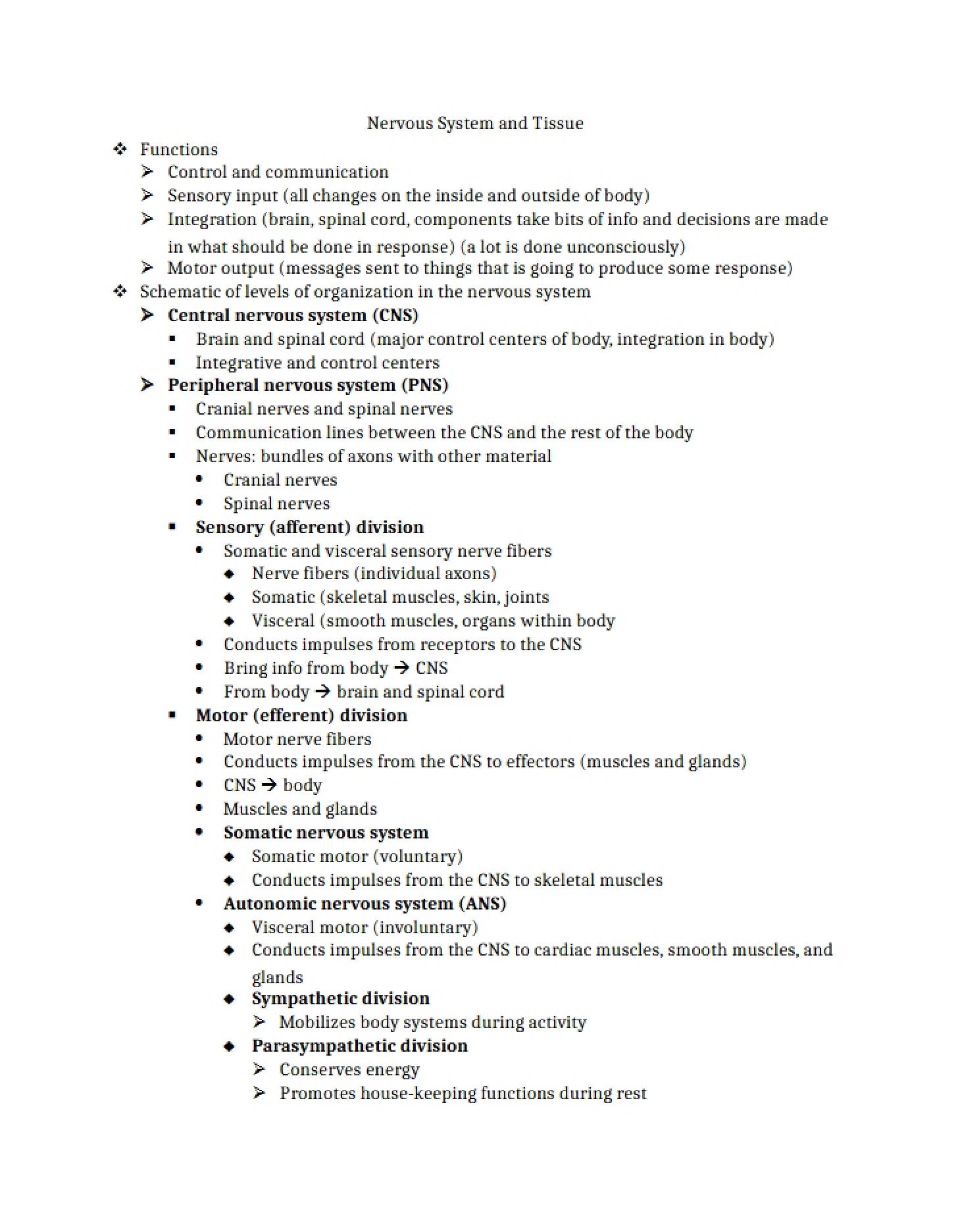 Notes Nervous SystemTissue (Bio 243 Ch 11)