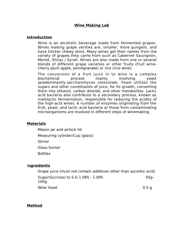 Wine Making Lab Report