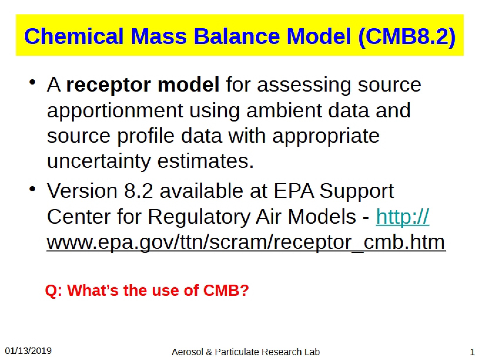 Model of Chemical Mass Balance