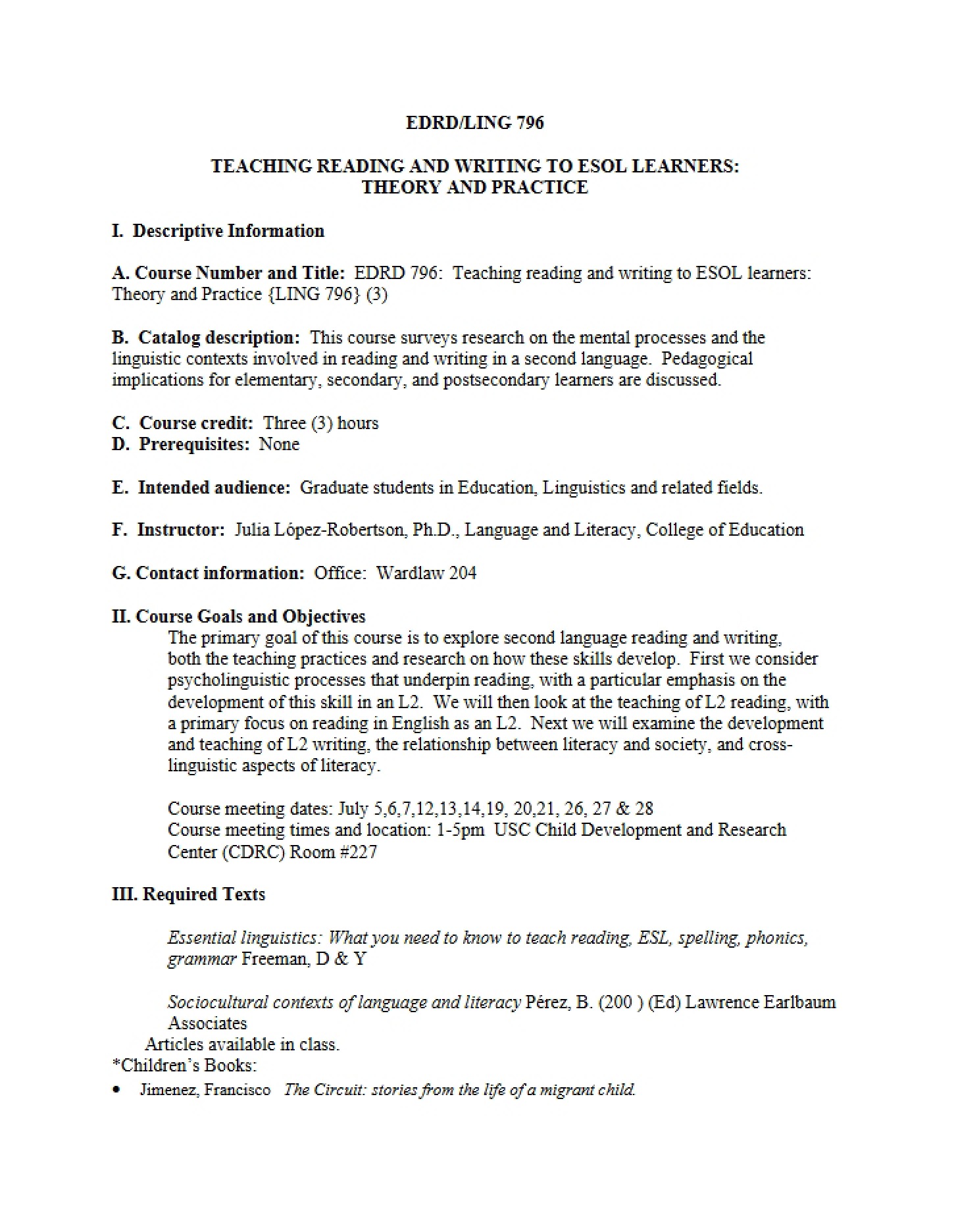 Syllabus for EDRD-LING 796