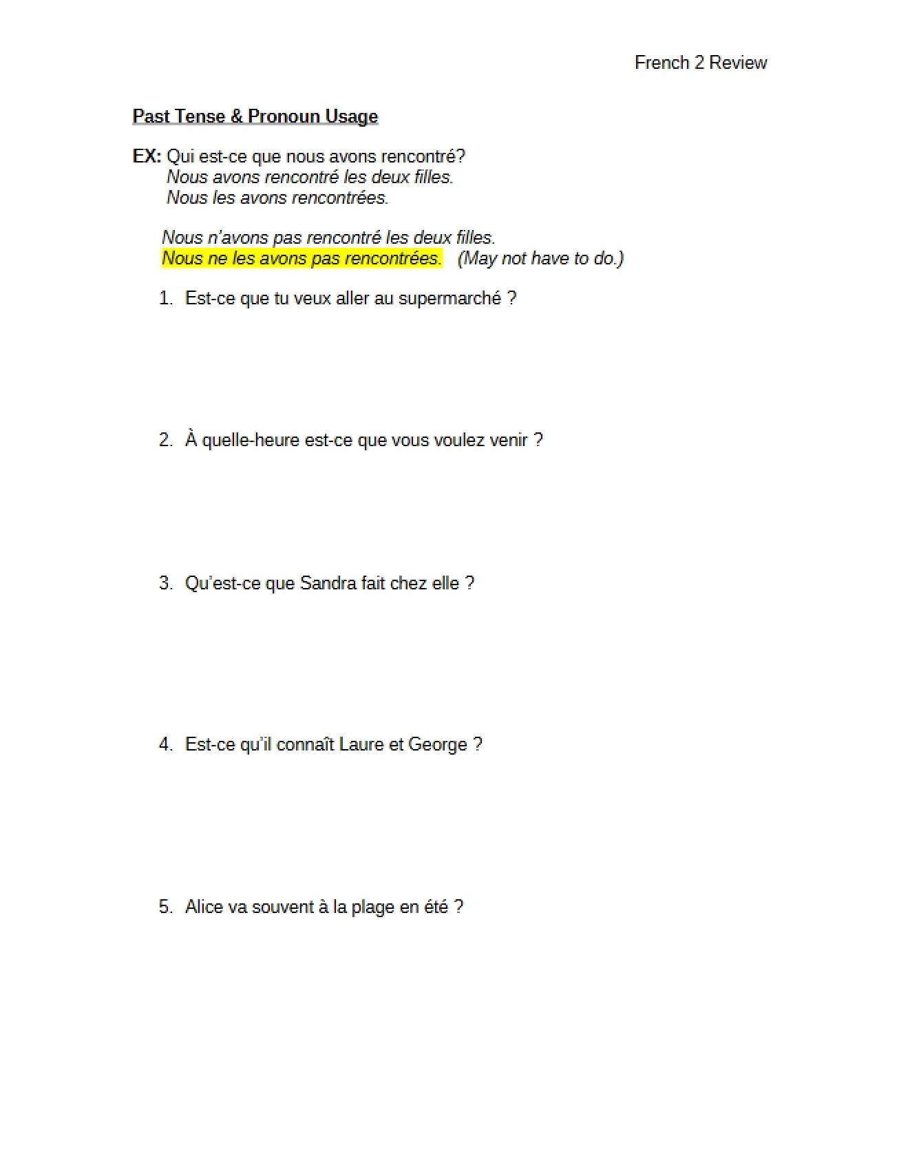 Using Pronouns in Past Tense