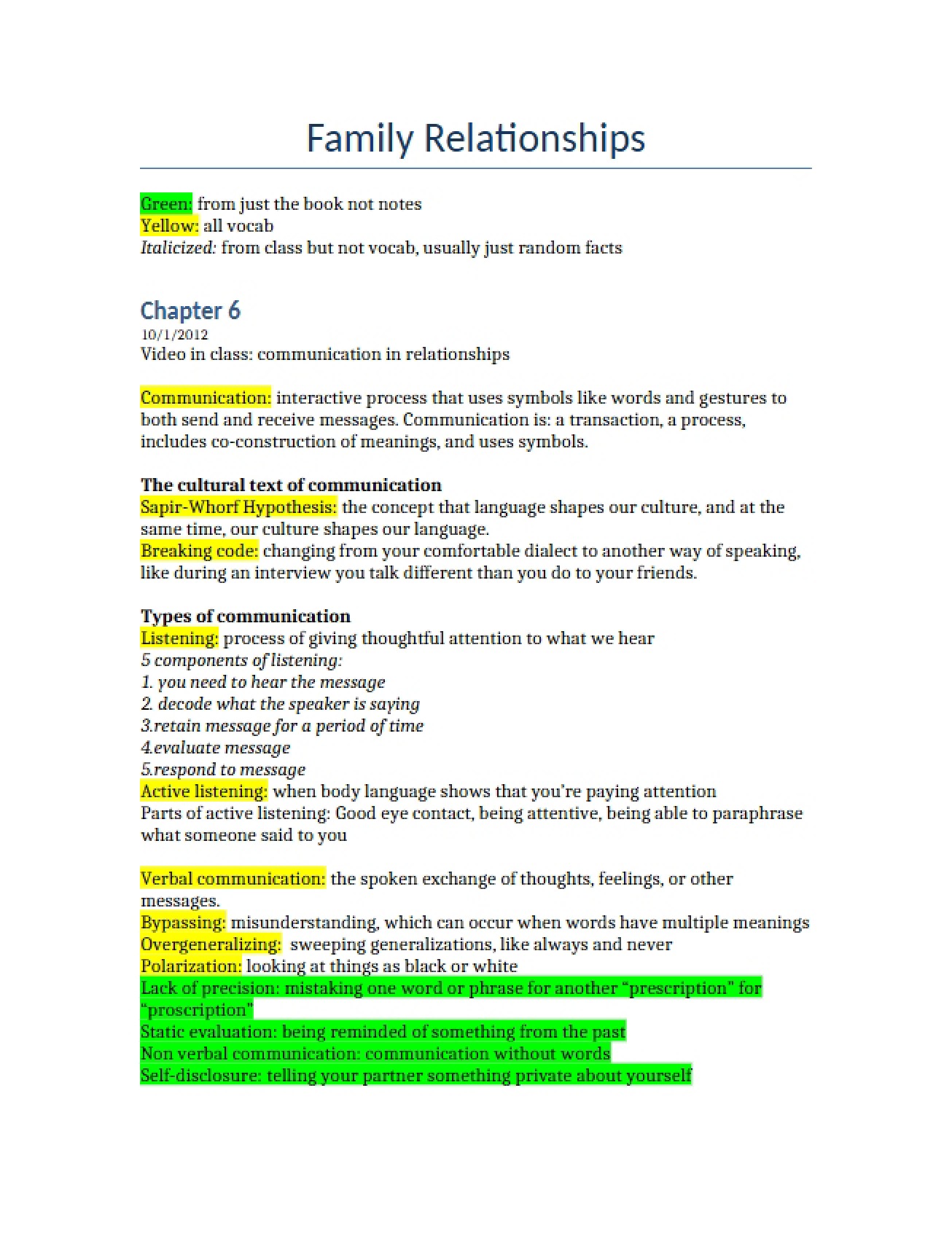 Key Concepts in the Study of Family Relationships