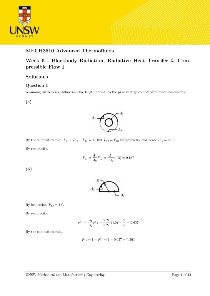 Advanced Thermofluids - Week 5 Solutions