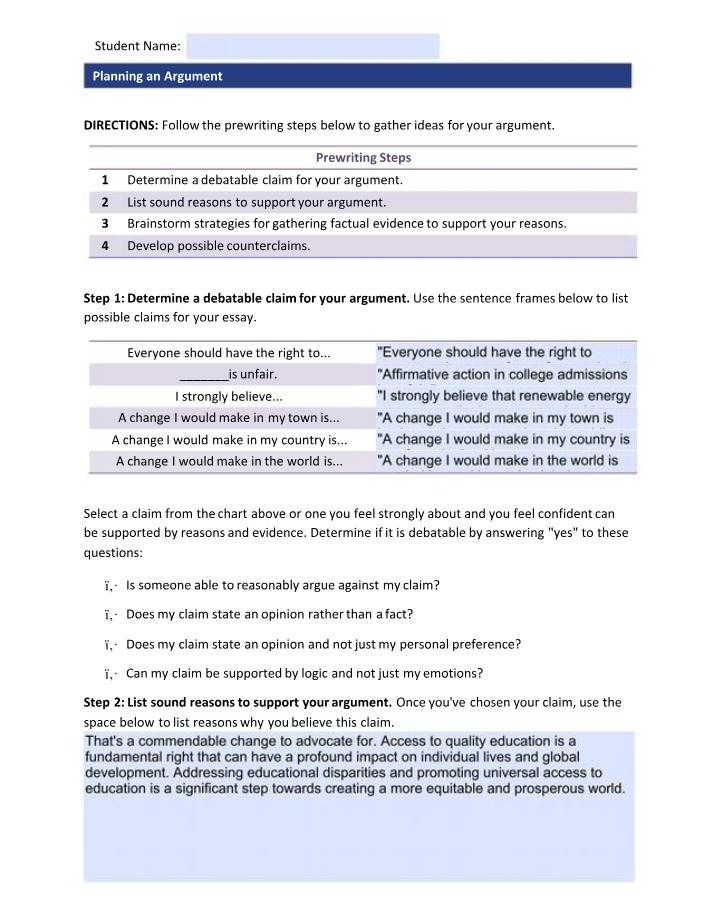 Argument Planning
