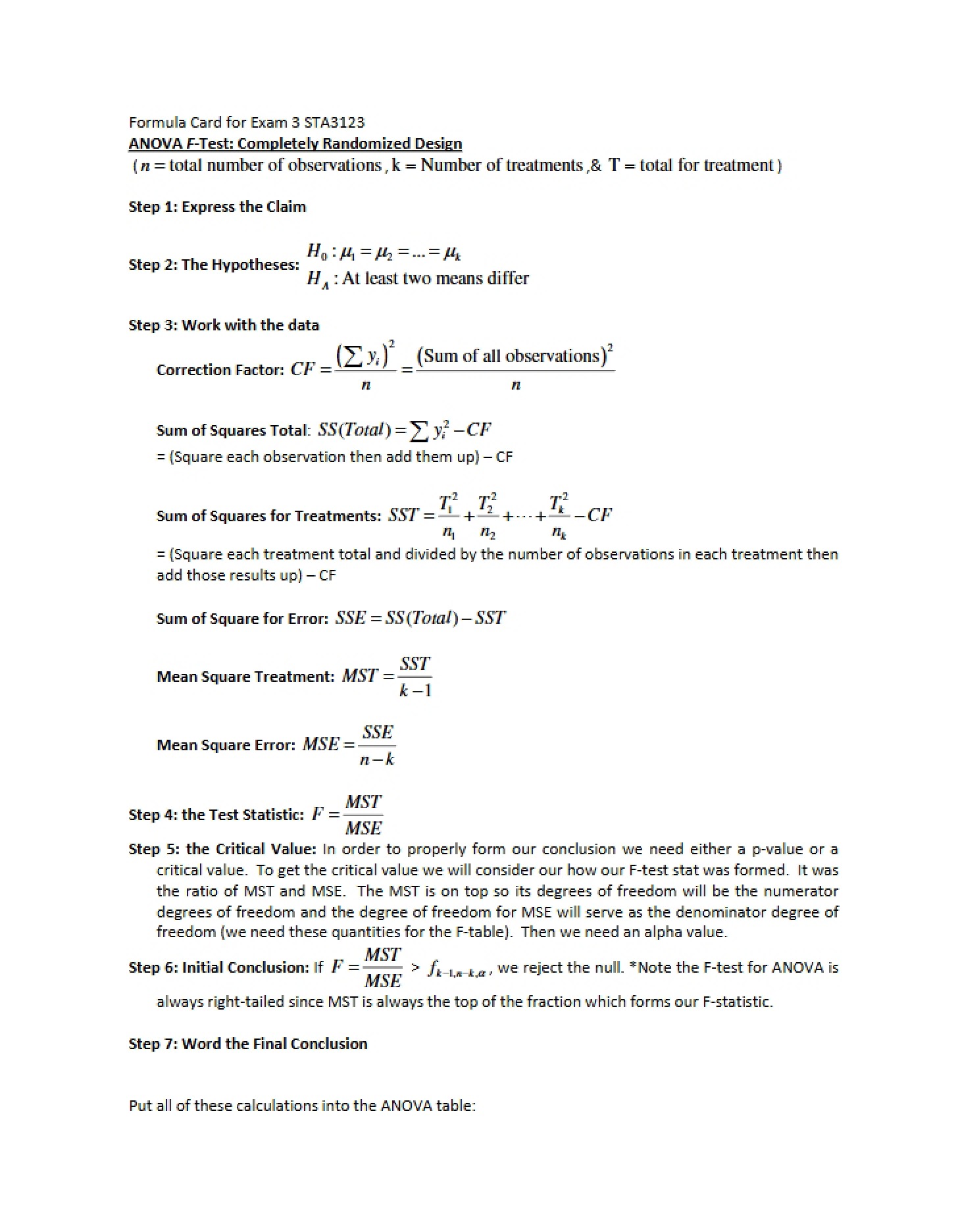 Third Exam Formula Sheet