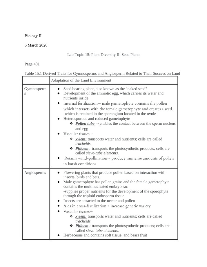 Plant Diversity II - Gymnosperms and Angiosperms