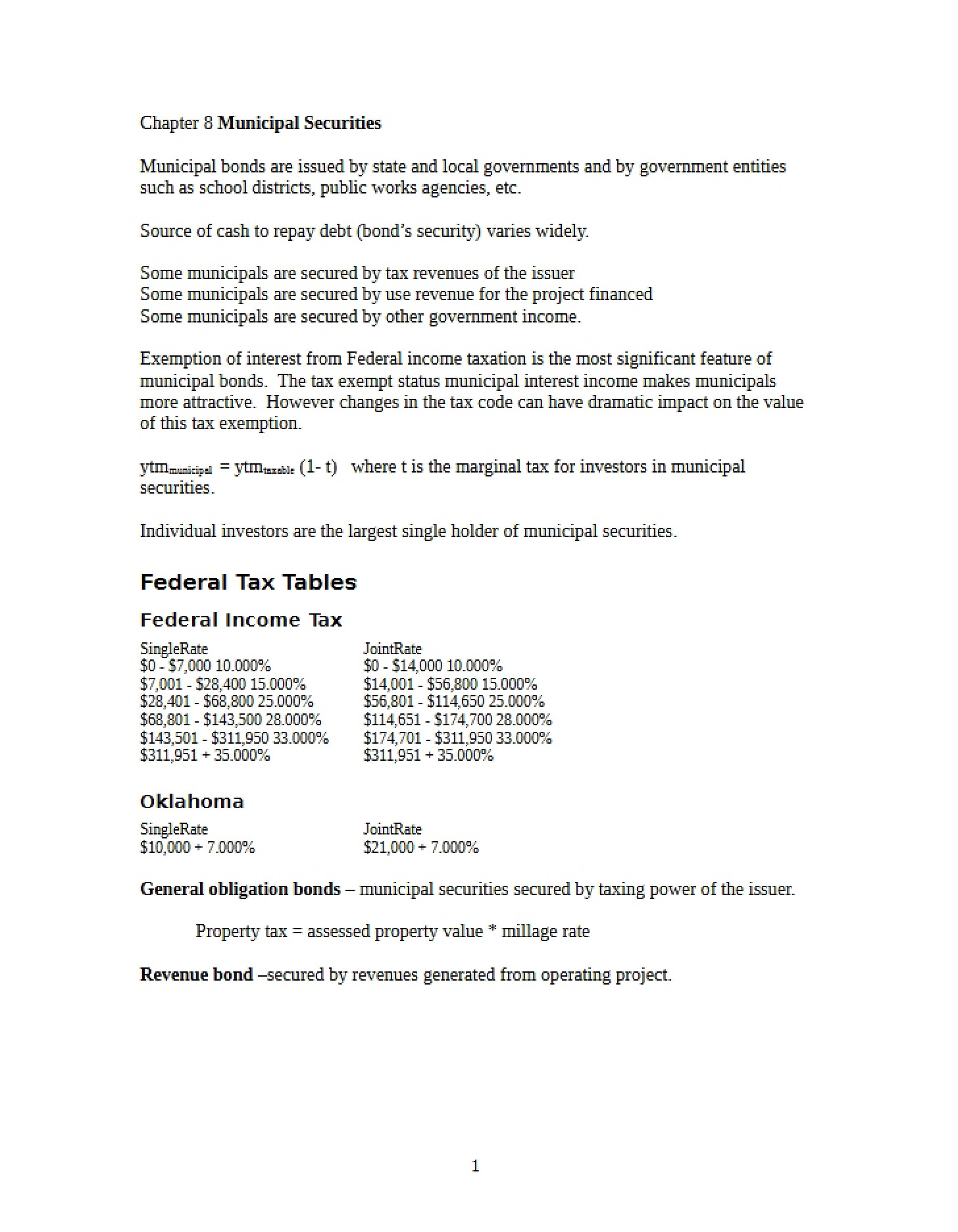 Municipal Securities Chapter 8