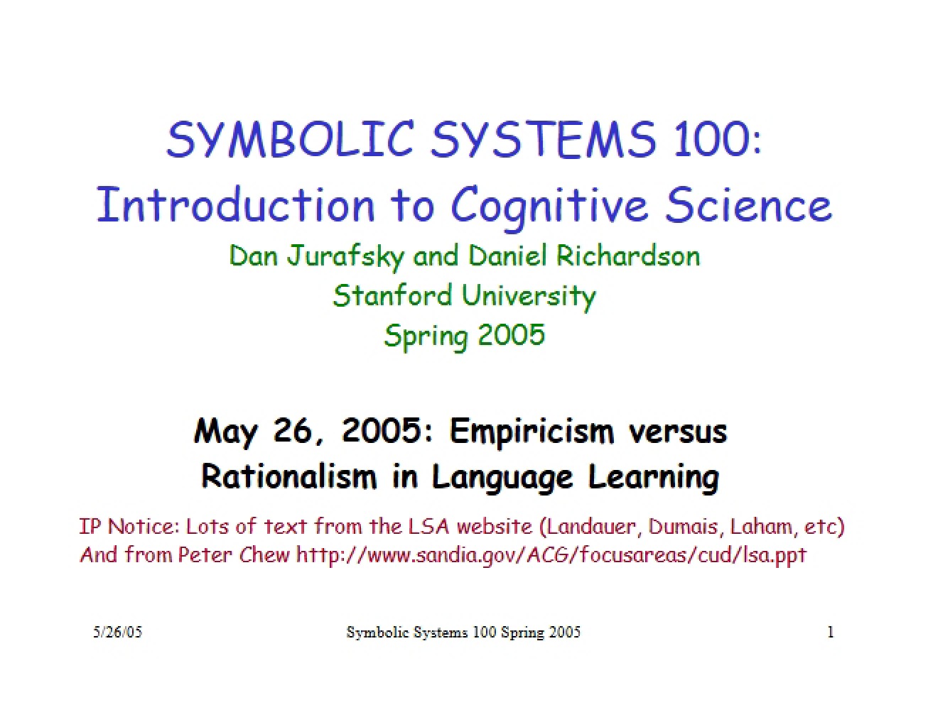 Course Notes for Introduction to Cognitive Science