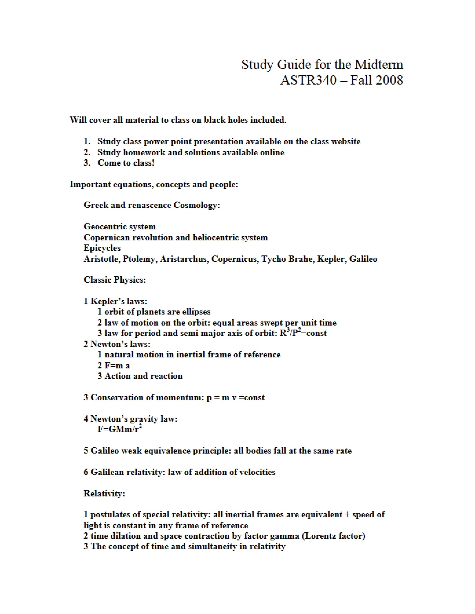 Midterm Exam Study Guide
