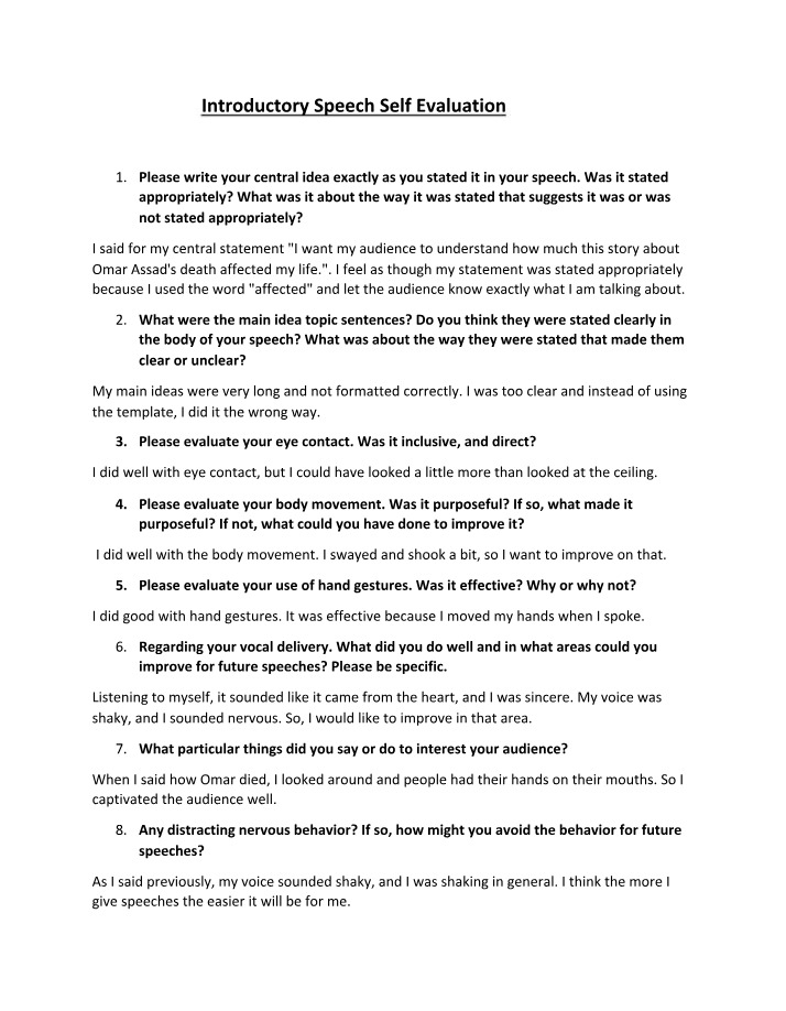 Self Evaluation for Introductory Speech