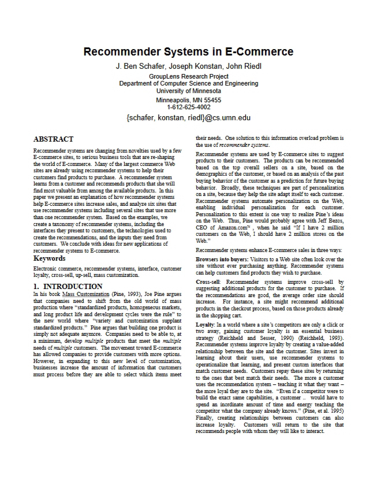 E-Commerce Recommender Systems