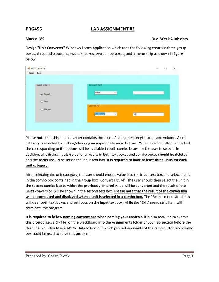 Unit Converter Windows Forms Application Design
