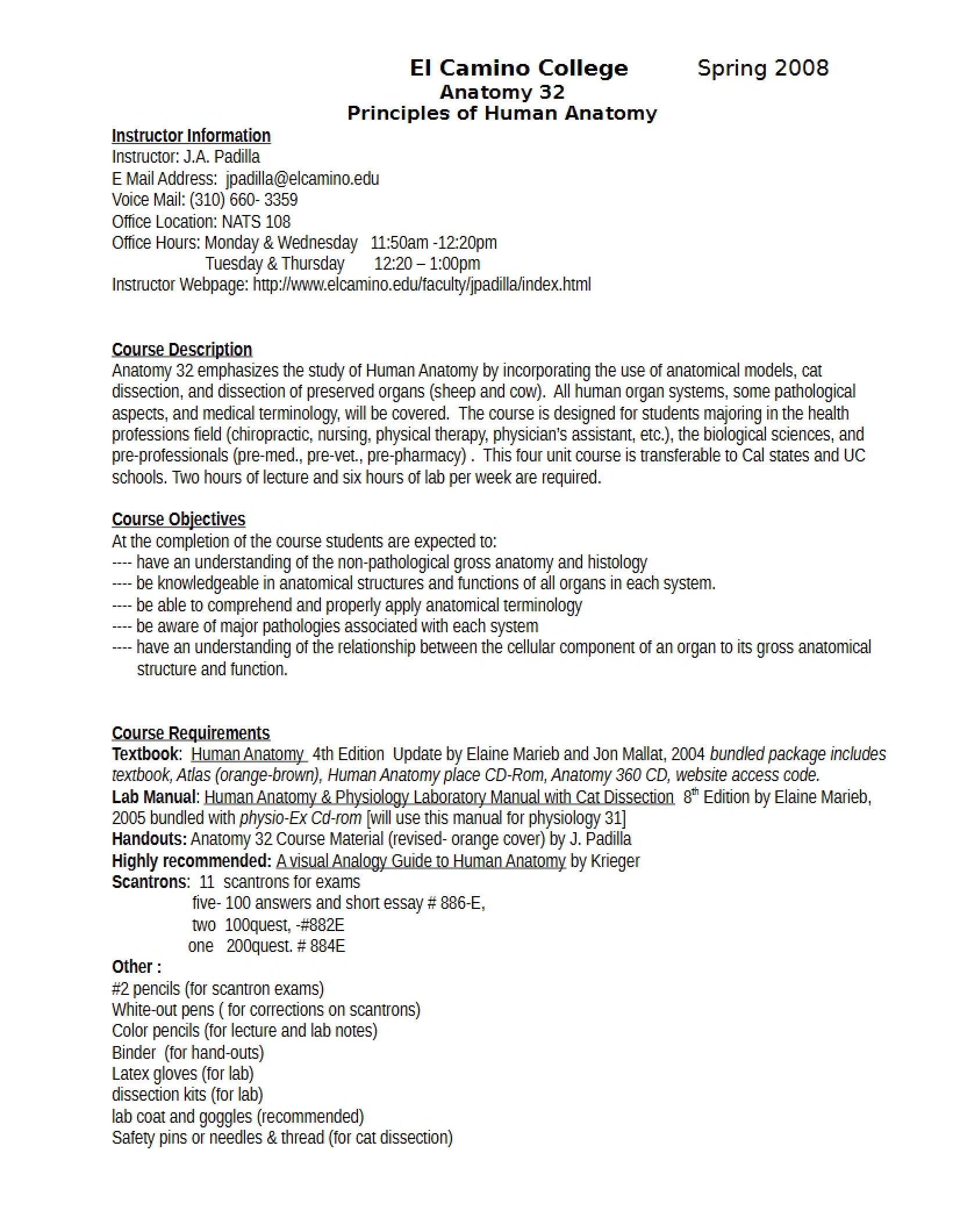 Description of General Anatomy Course
