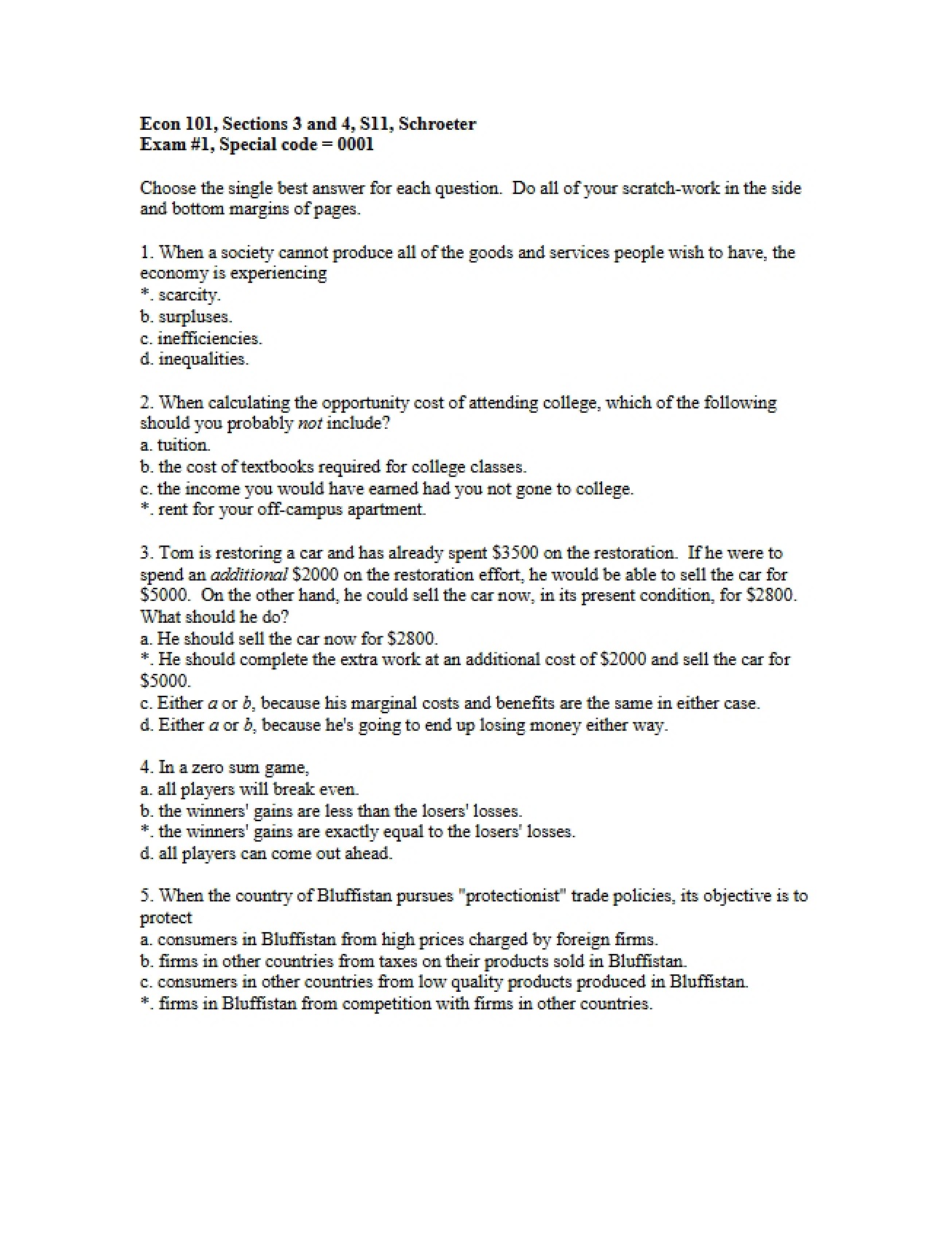 First Examination from Spring 2011, Version 1