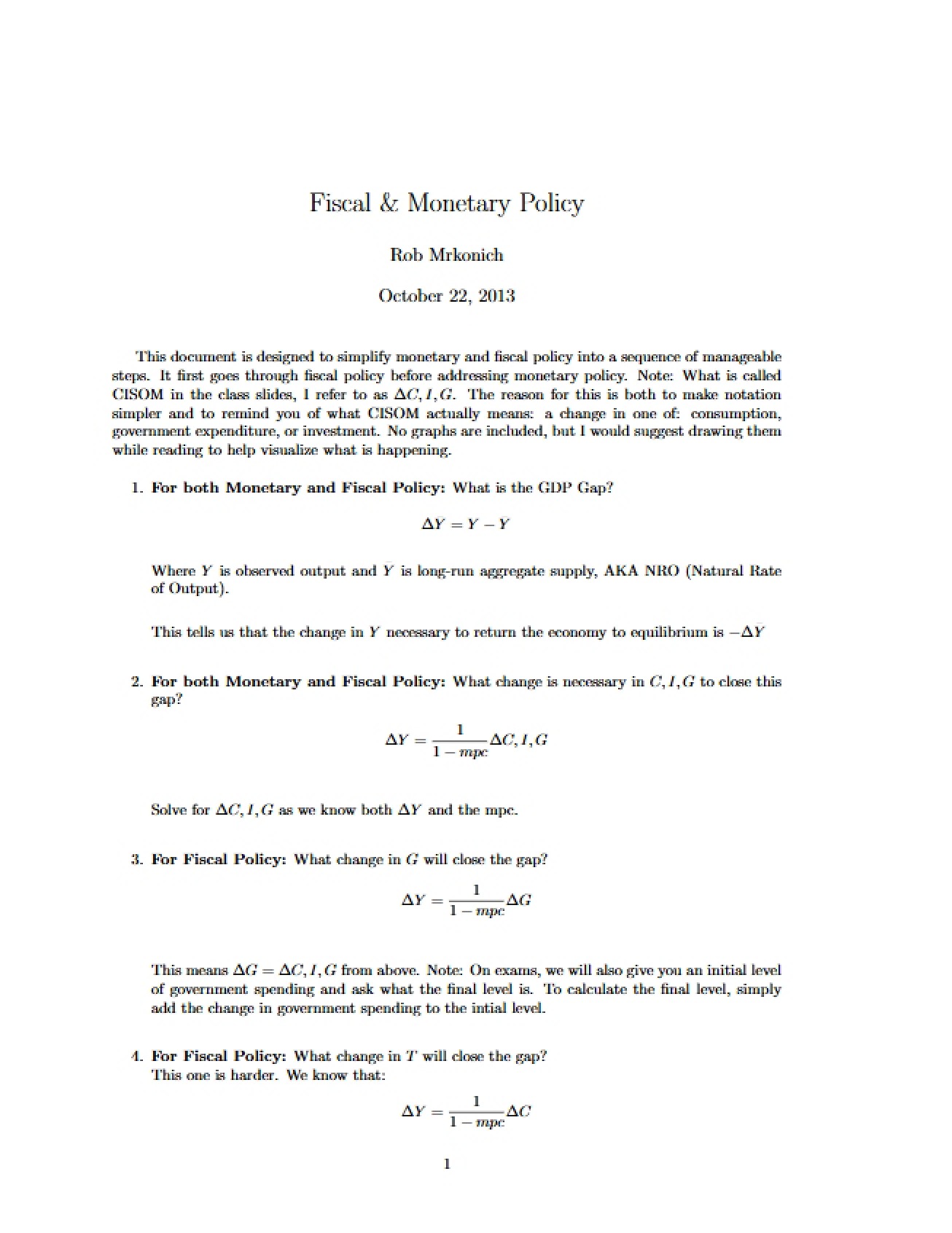 Monetary and Fiscal Policy