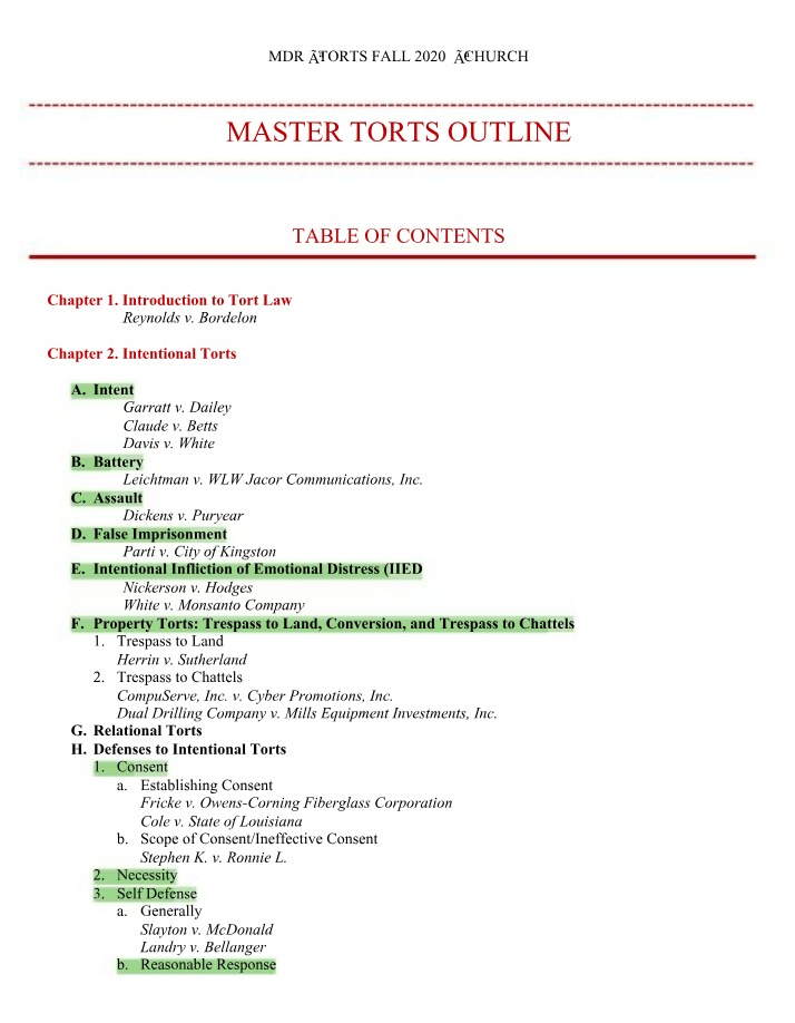 Torts Course Outline