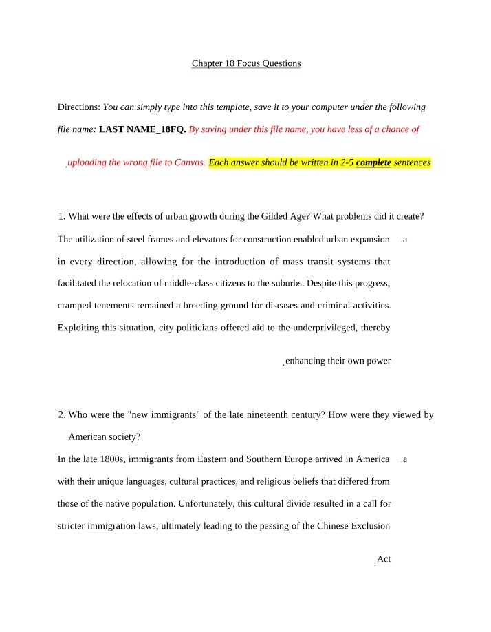 Focus Questions for Chapter 18