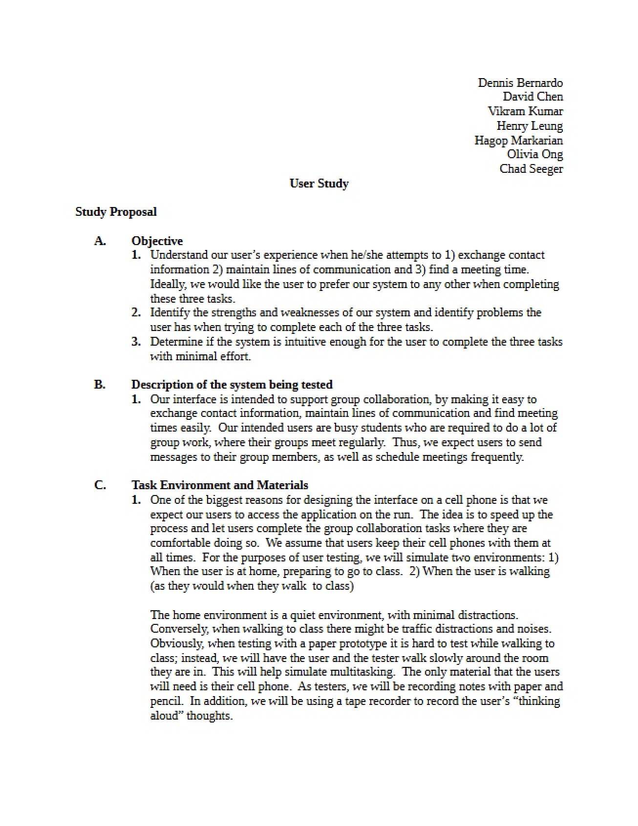 Study Proposal for User Study