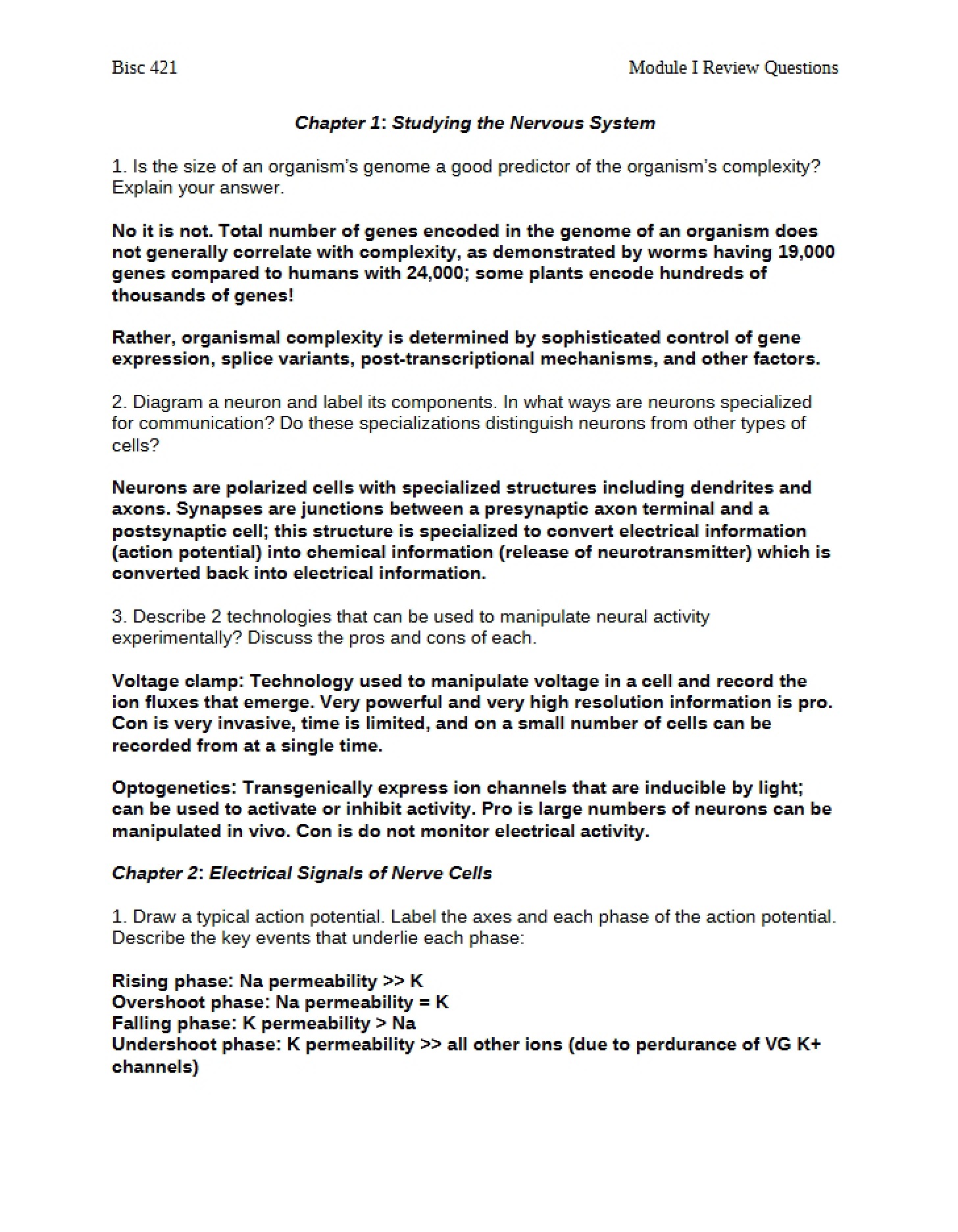 Answer Key for Module One Study Guide