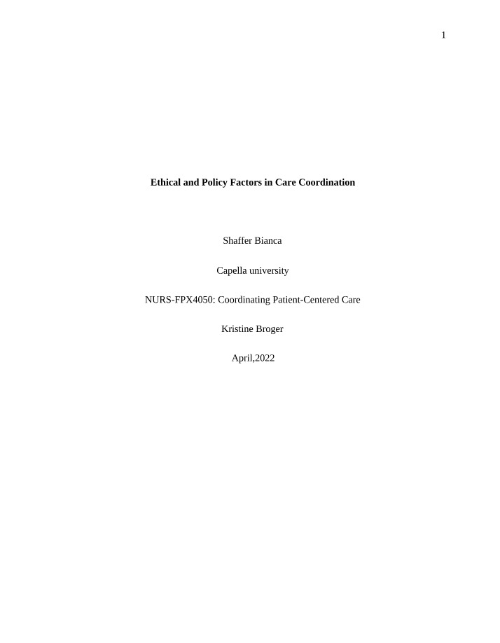 Care Coordination - Critical Ethical and Policy Factors