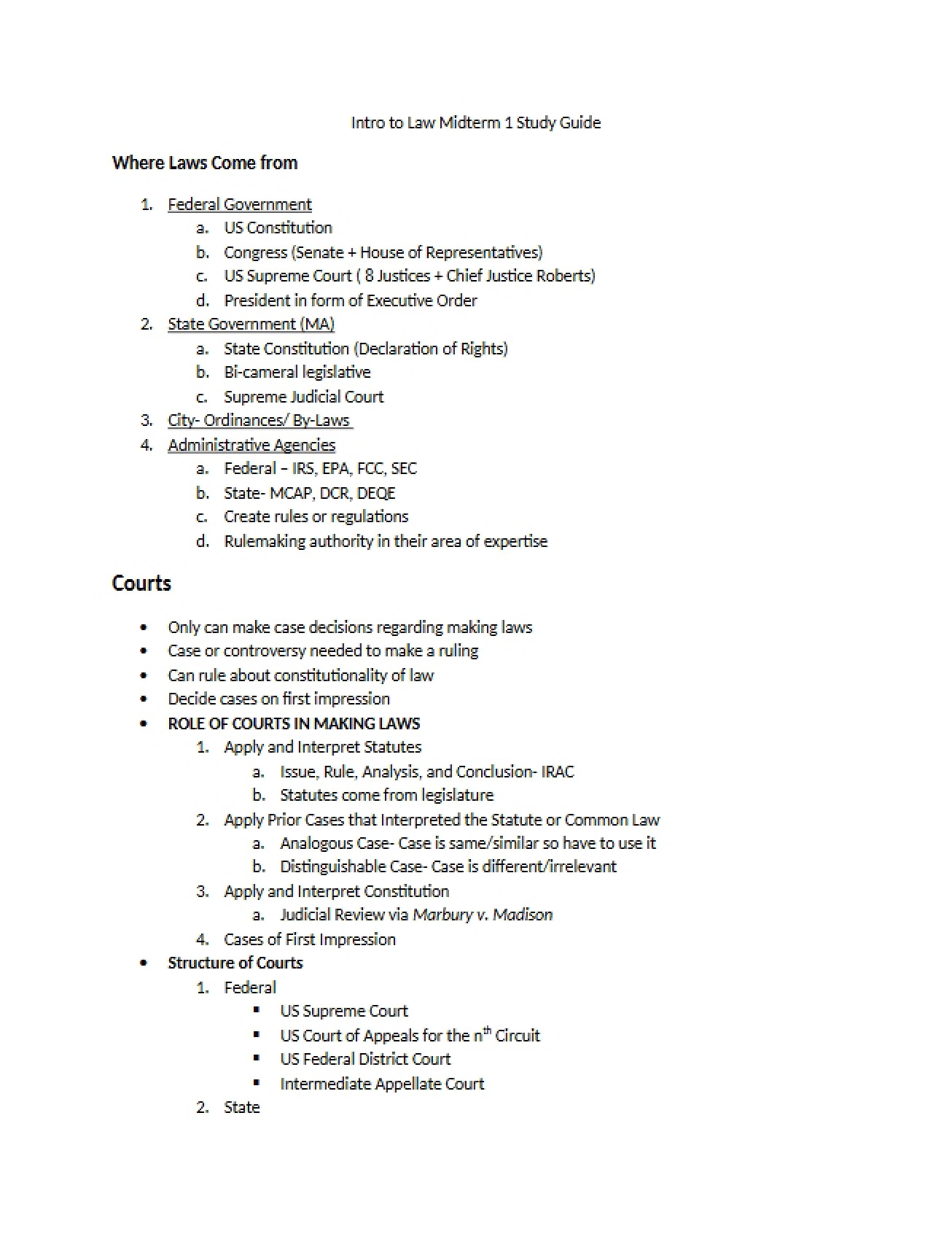 Study Guide for First Midterm
