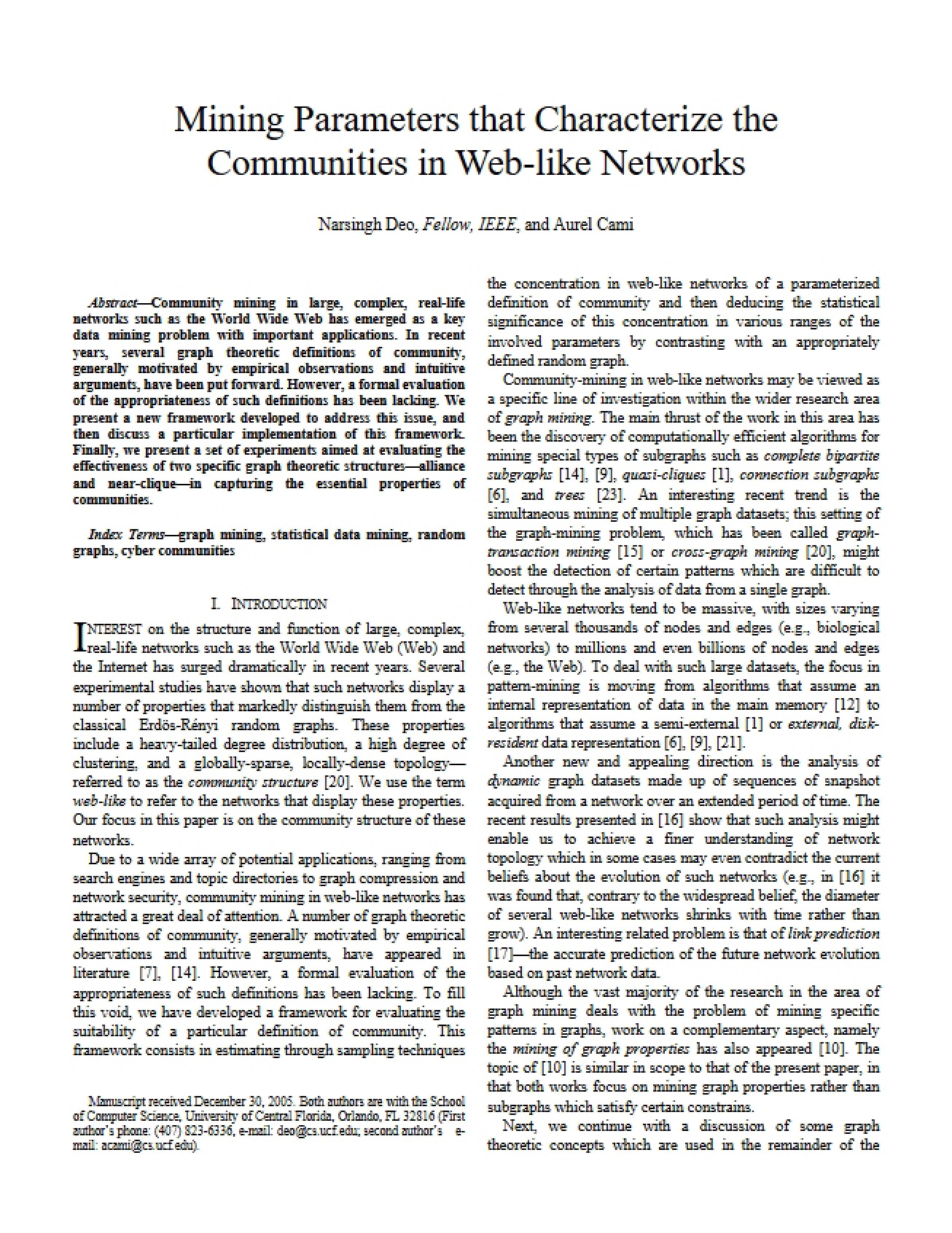 Web Network Communities Mining Parameters