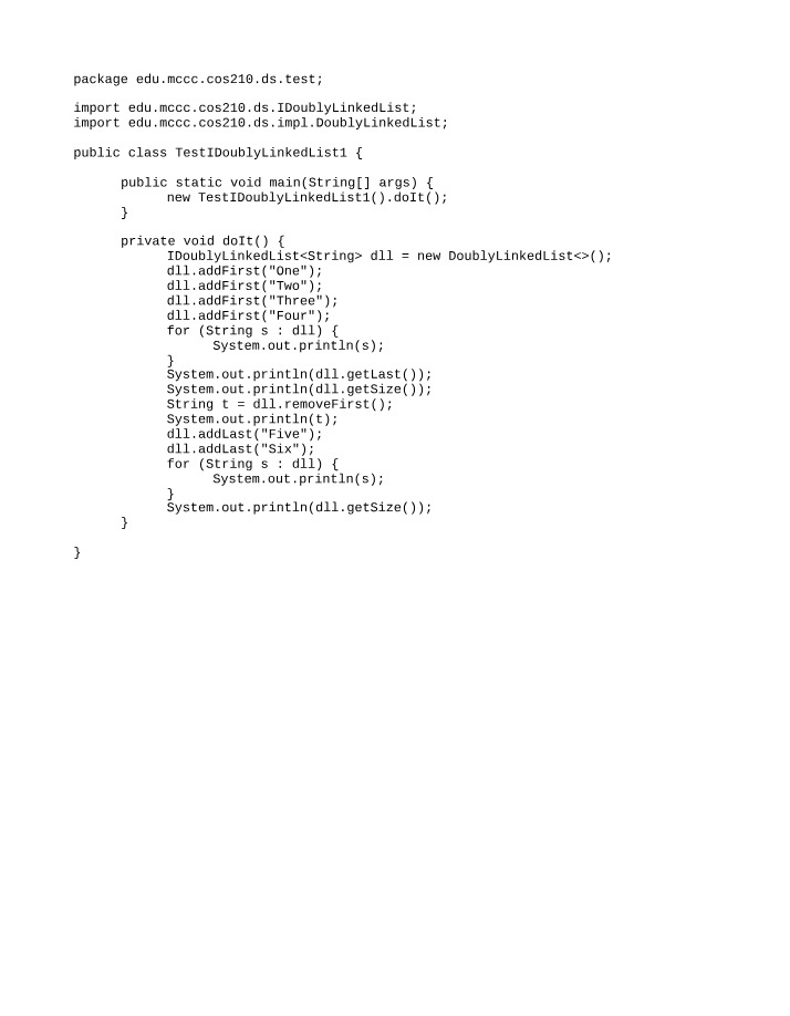 Test 1 for Doubly Linked List