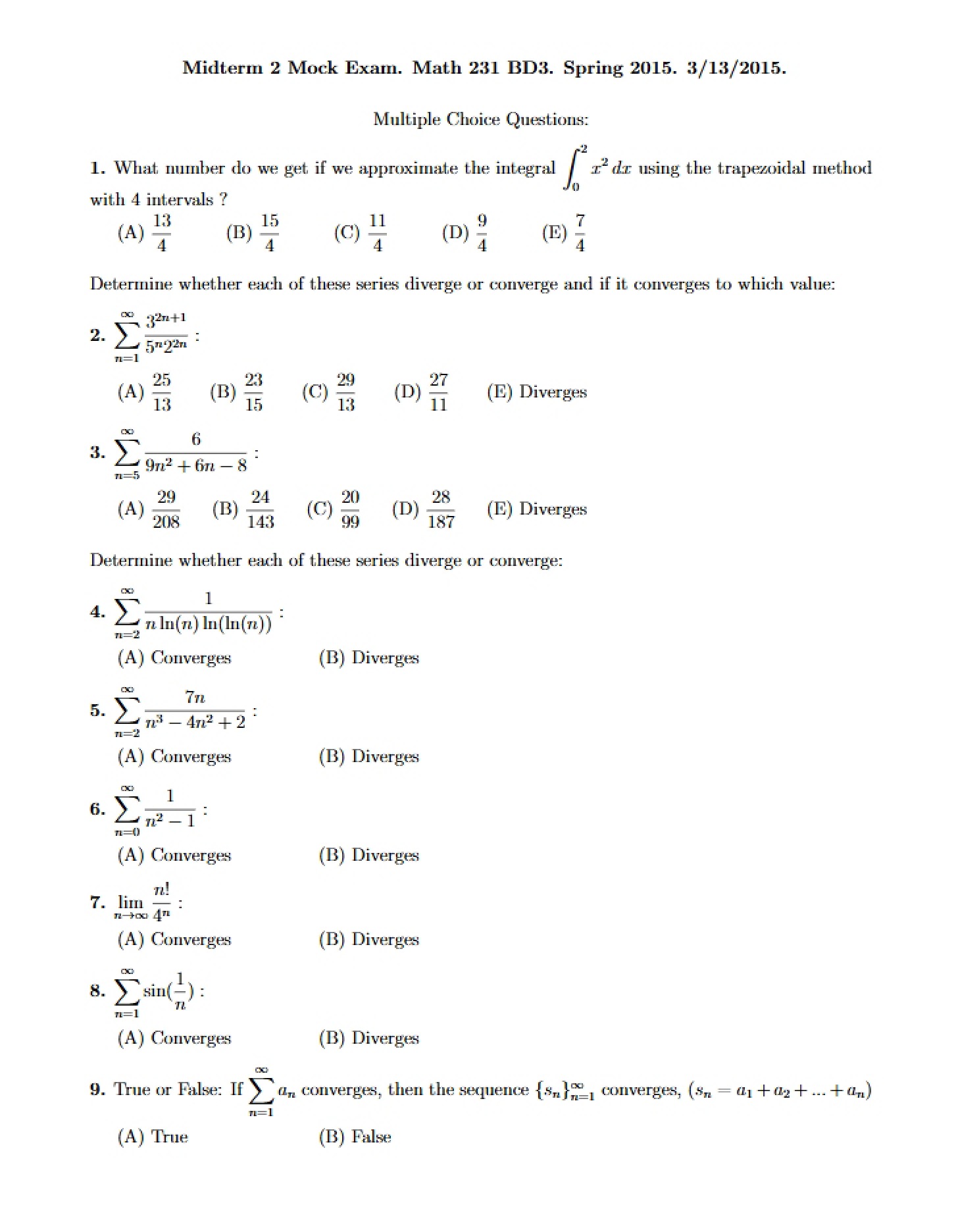 Mock Exam for Midterm 2