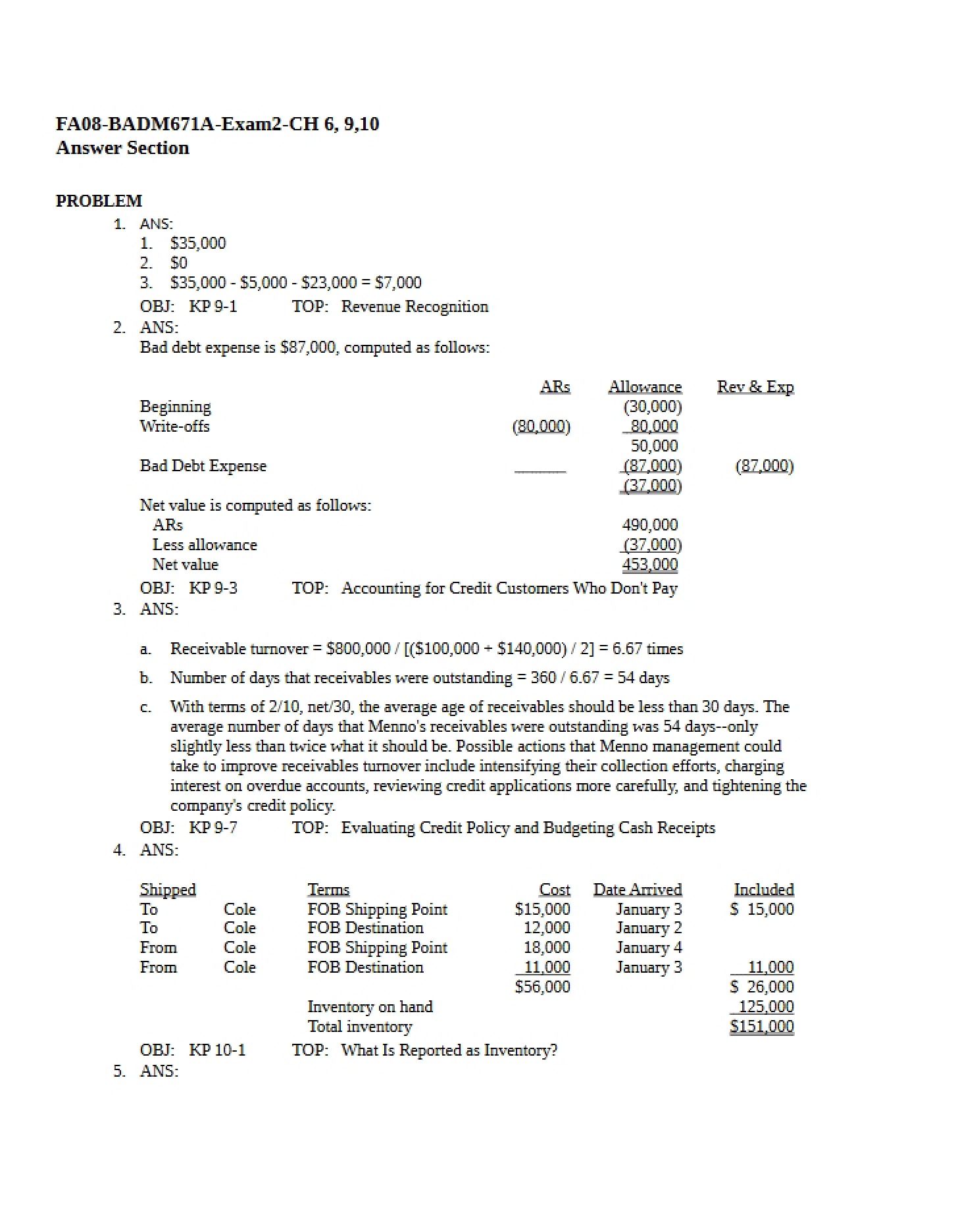 Section for Answers