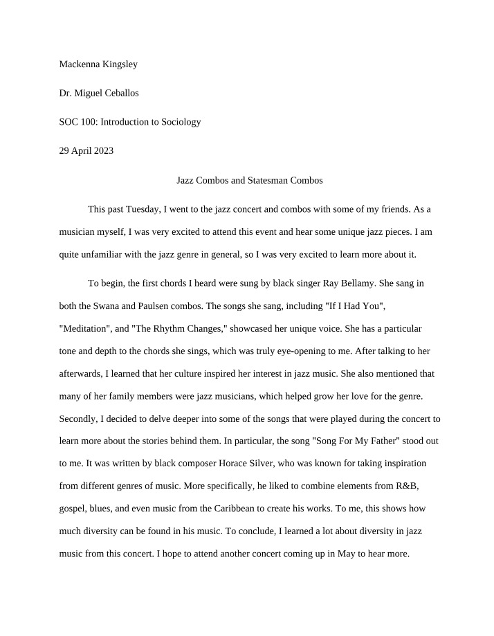 Essay - Jazz Combos and Statesman Combos