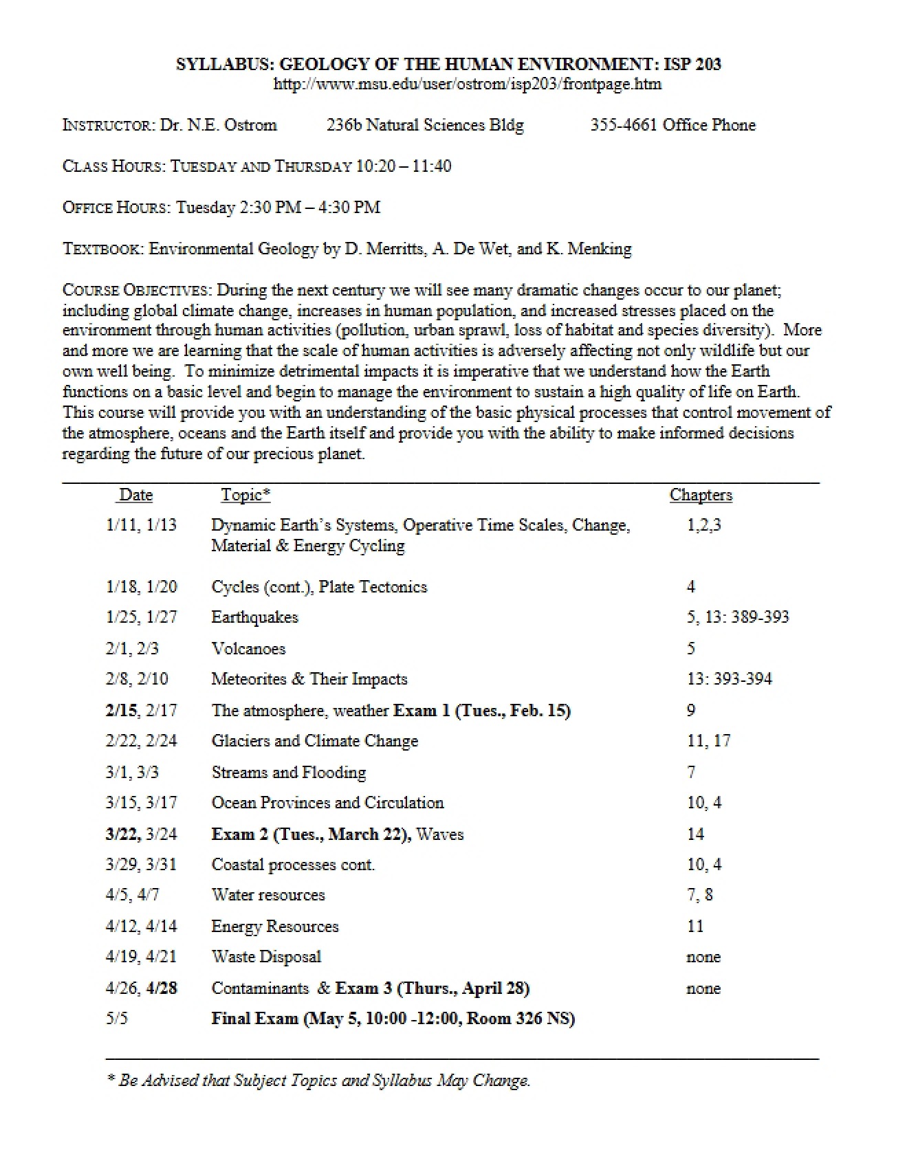 Global Change Syllabus