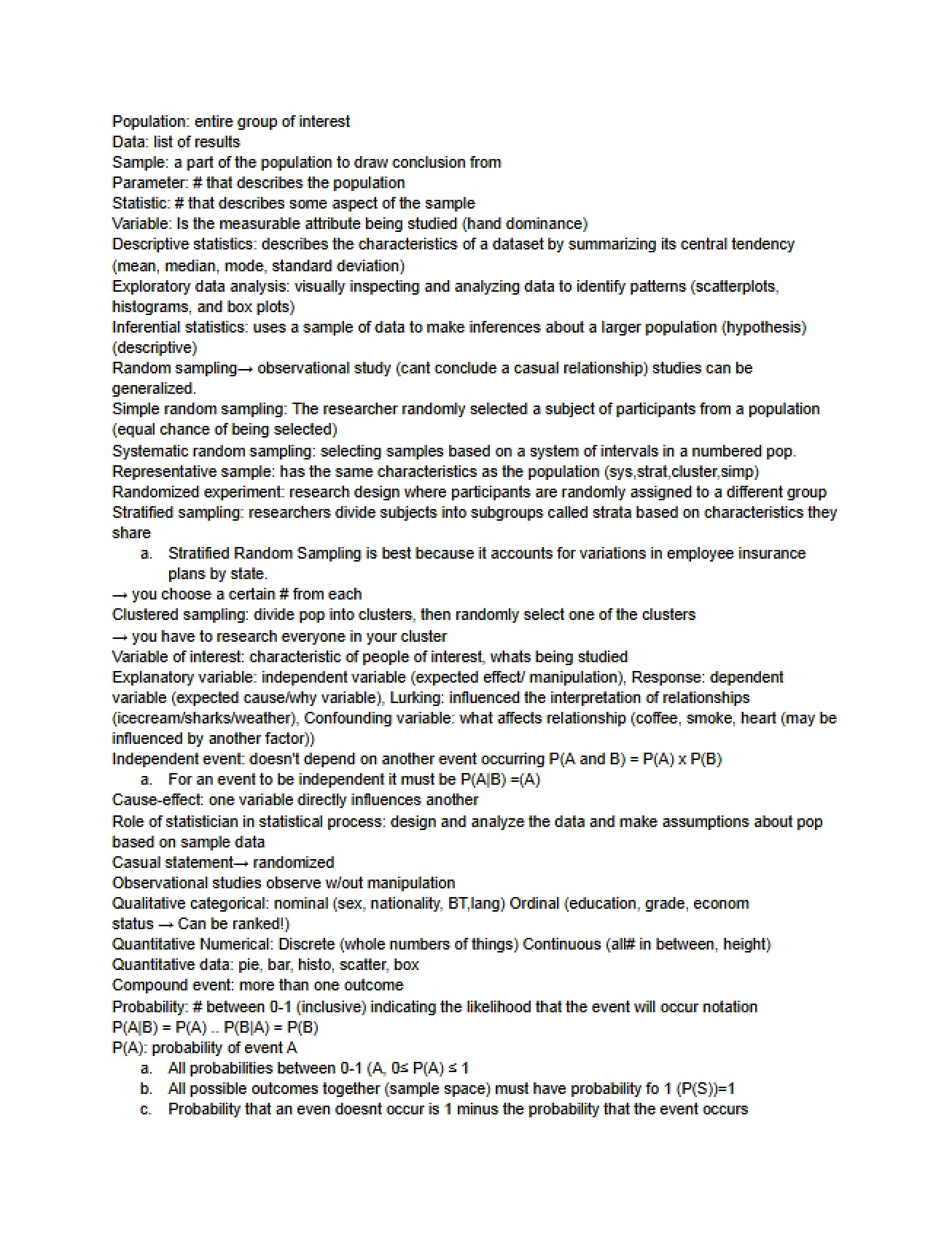 Formula Sheets for Elementary Statistical Inference