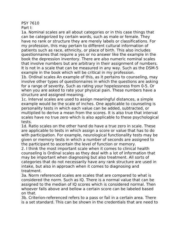 Psychological Scales and Norms