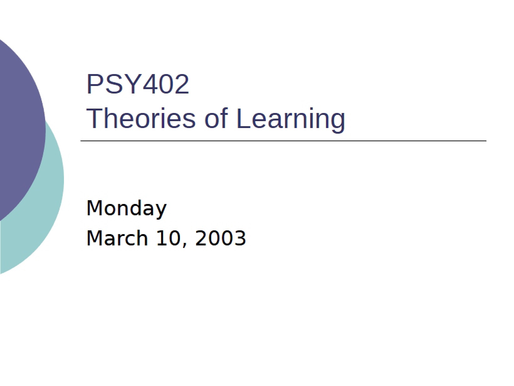 Overview of Learning Theories