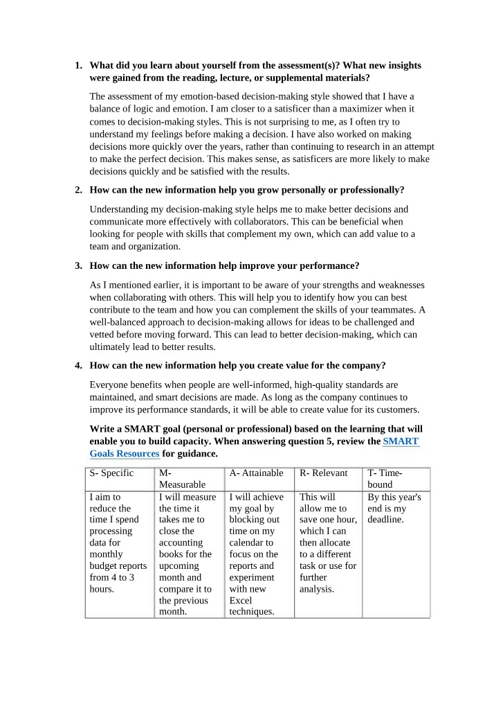 Decision-Making Skills and Efficiency Insights