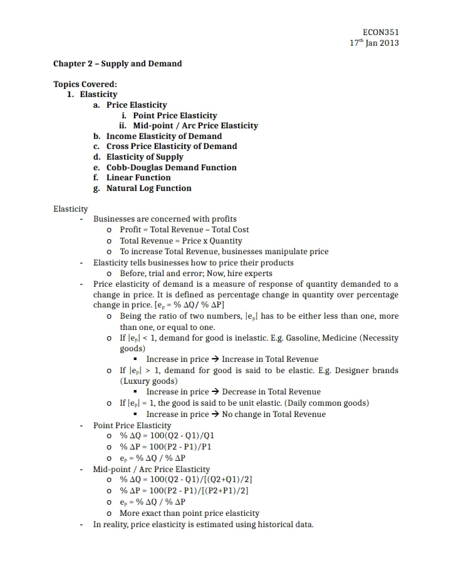 Notes Two Microeconomics Lecture
