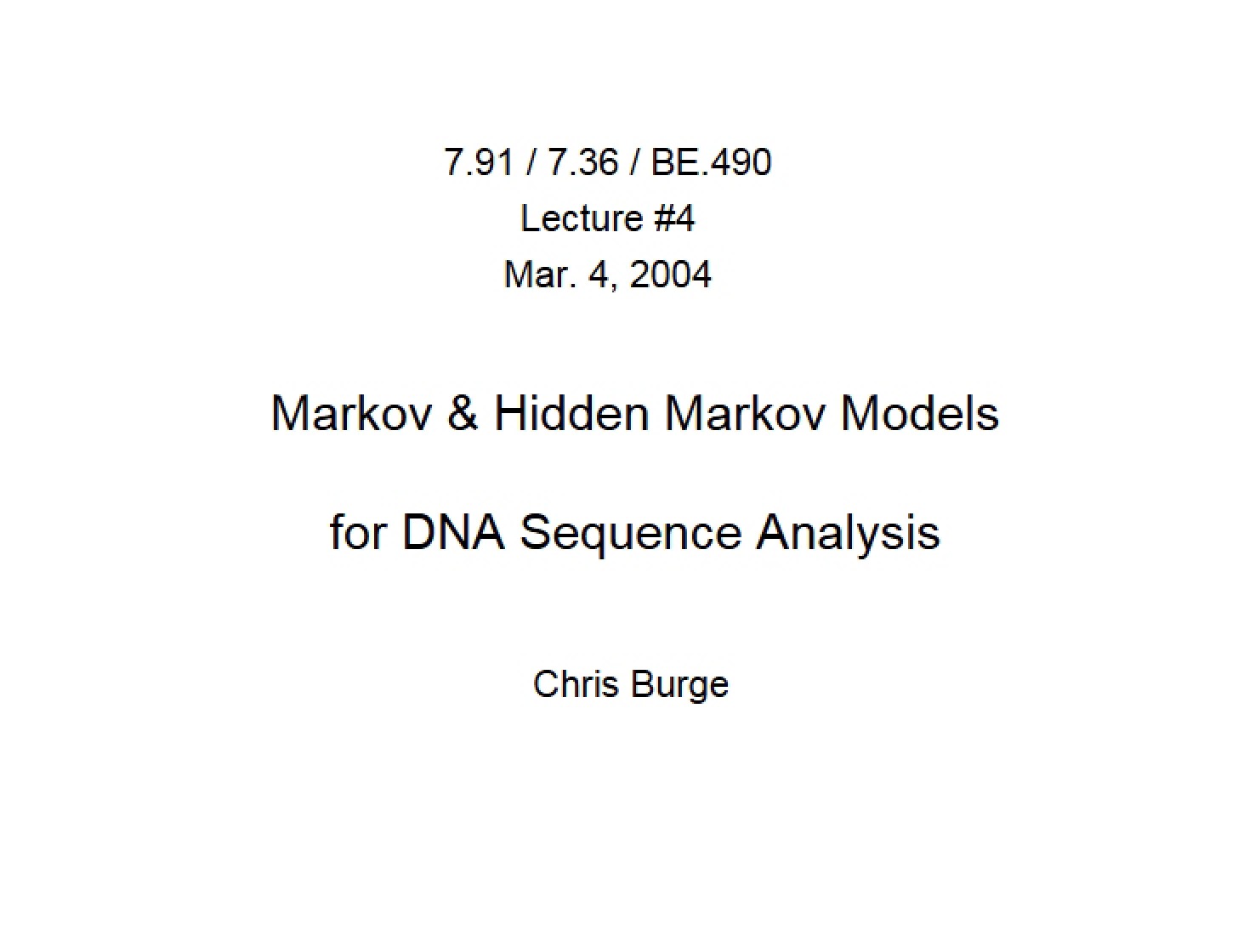 DNA Sequence Analysis using Markov Models