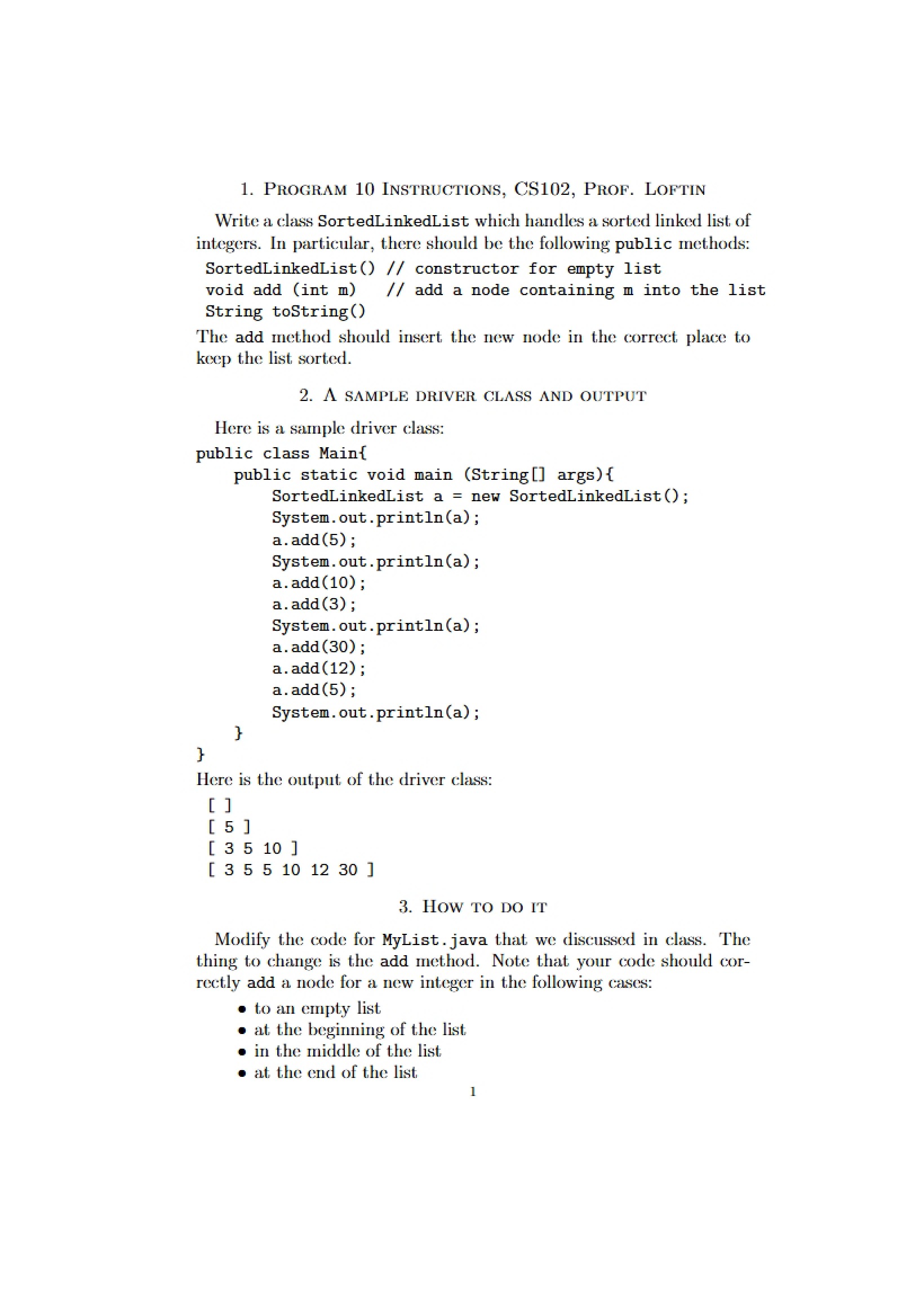 Instructions for Program Ten