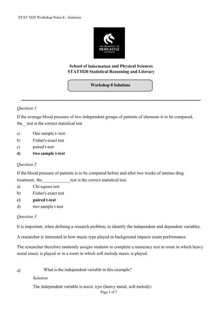 Workshop 8 Solutions - STAT1020
